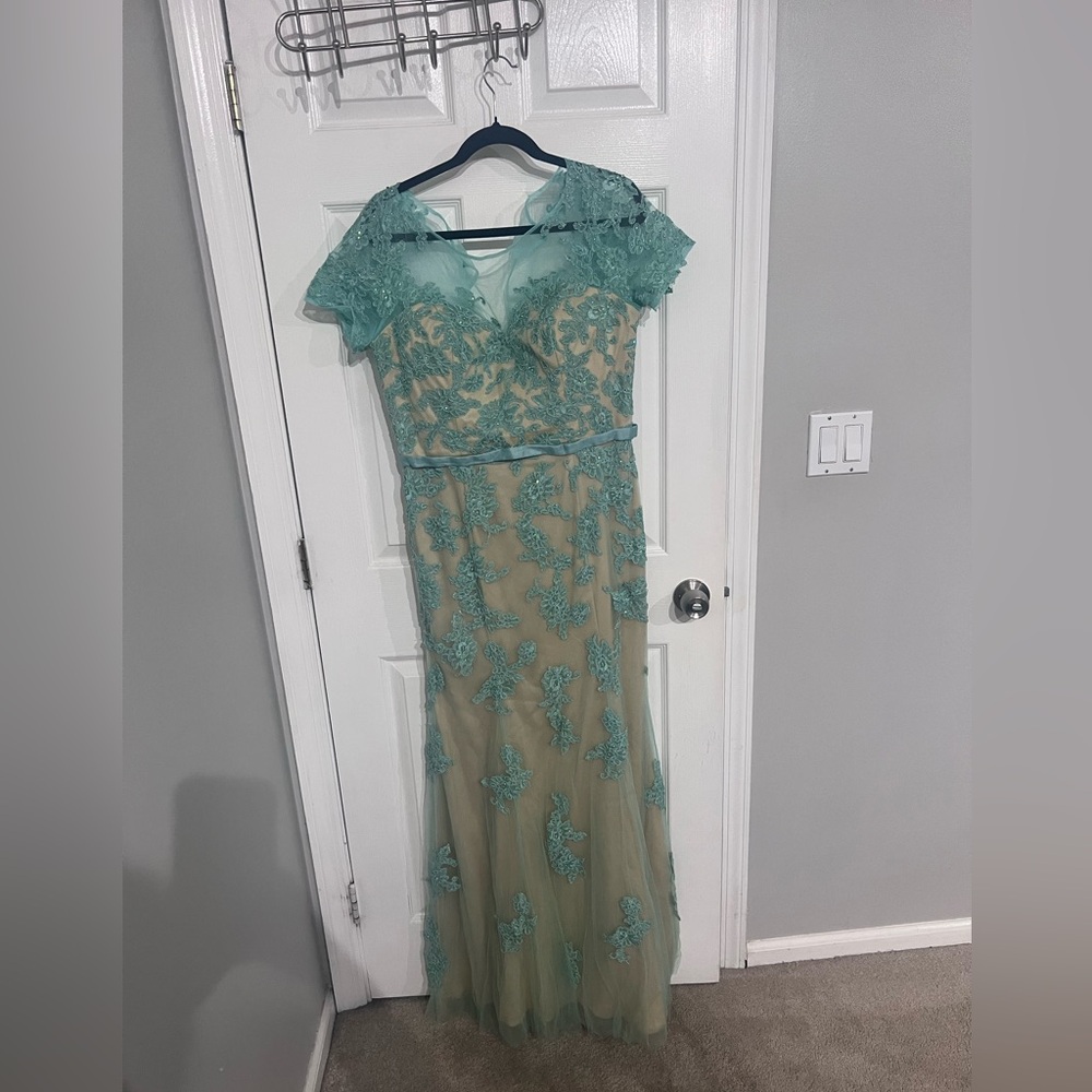 La Femme Teal Lace Maxi Dress